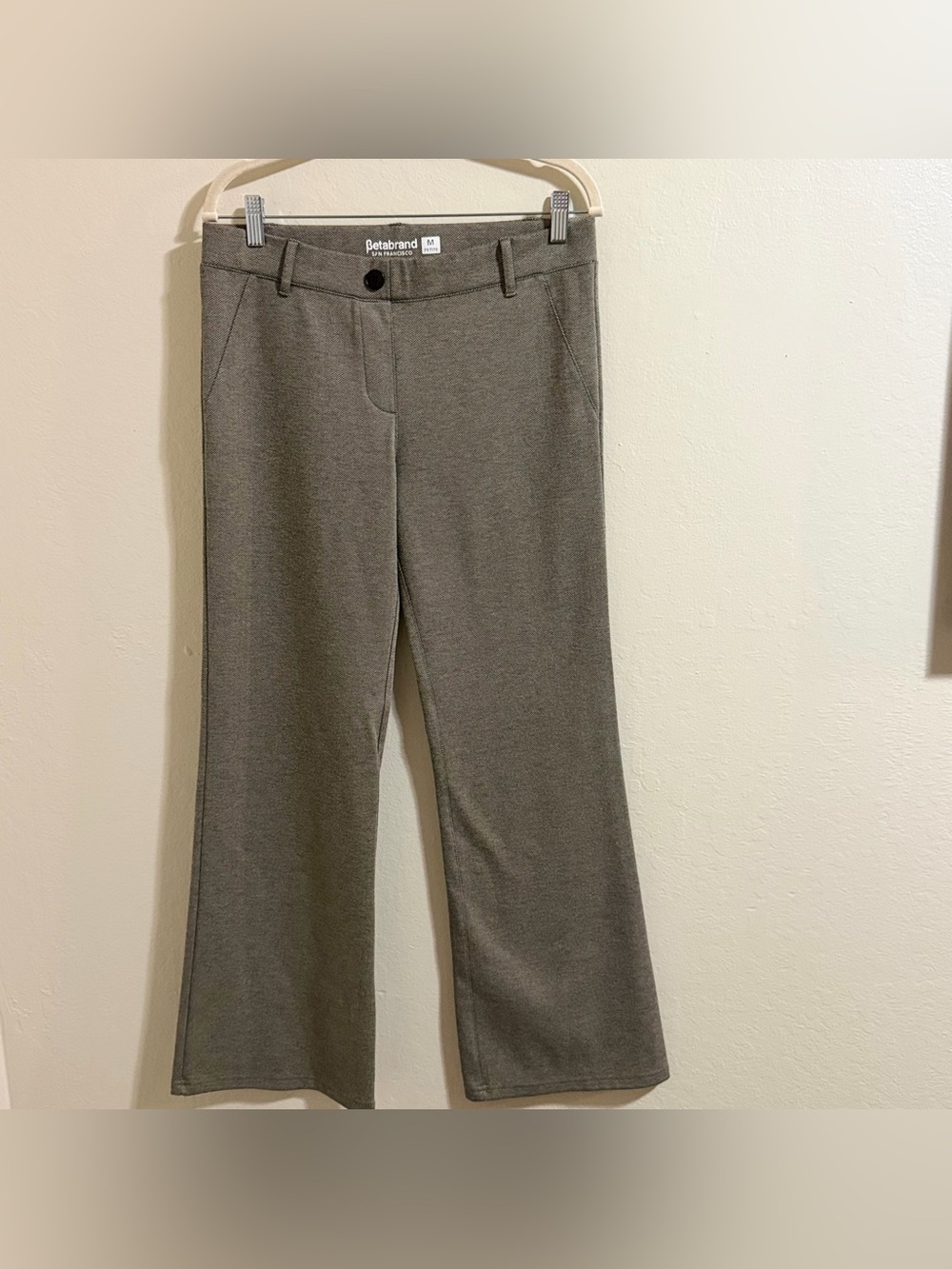 Betabrand DPYP Herringbone Dress Pant Yoga Pants Bootcut Tan Grey‎ M Petite MP